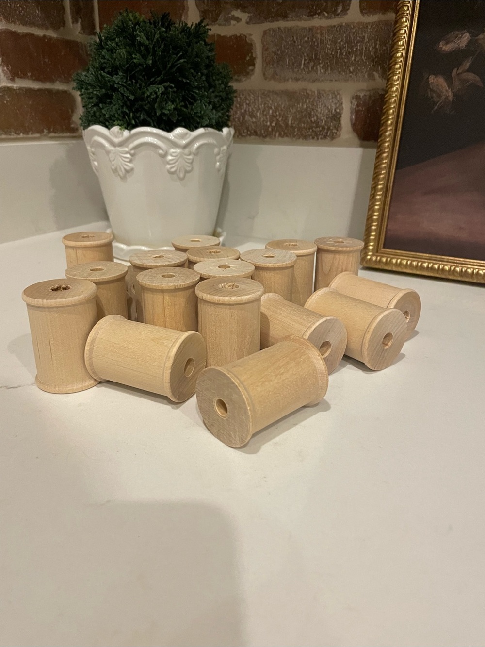 17 Natural Wood Thread Spools - Set of Small Wooden Spools